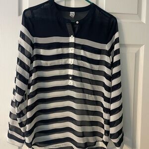 Navy Blue and White Striped Sheer Blouse